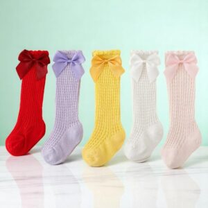 Textured Cotton Calf Socks with Bow