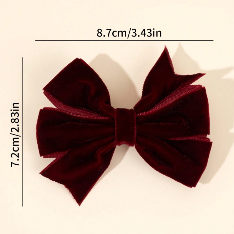 Velvet Pinwheel Hair Bow Clip – Wine Red - Image 3