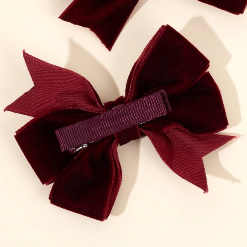 Velvet Pinwheel Hair Bow Clip – Wine Red - Image 4