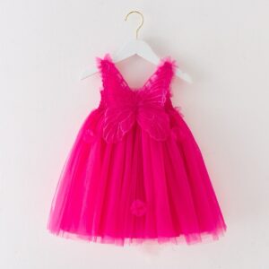 Butterfly Back Tulle Dress - Fuchsia