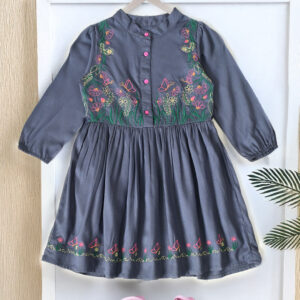 Embroidered Butterfly Dress- Grey