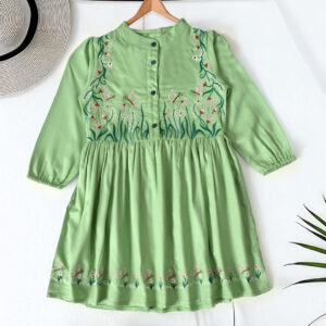 Embroidered Butterfly Dress- Green