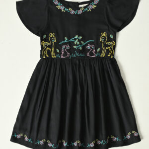 Embroidered Forest Dress- Midnight Blue