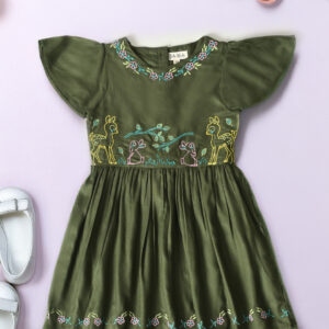 Embroidered Forest Dress- Olive