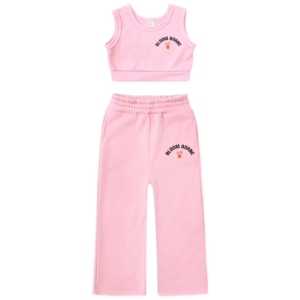 Cotton Track Pant & Crop Top Set - Pink